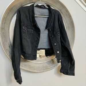 Agnes Orinda Womens Jacket Denim Jean Size 4X Black Washed Crop Cropped